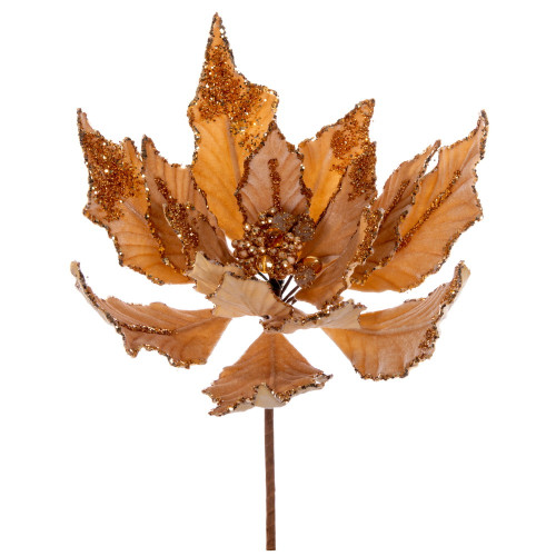 Vickerman L217408 12" Gold Double Velvet Poinsettia Pick 