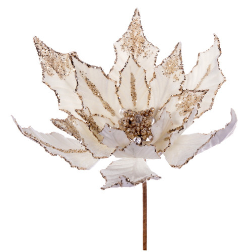 Vickerman L217438 12" Champagne Dbl Velvet Poinsettia Pick 