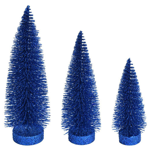  Vickerman LS190731 Blue Glitter Oval Table Top Christmas Tree Set of 3 