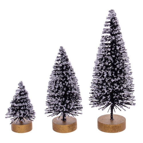  Vickerman LS220117 Black Bottle Brush Table Top Christmas Tree Set of 3 