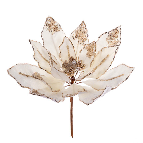 Vickerman L217638 14" Champagne Dbl Velvet Poinsettia Pick 