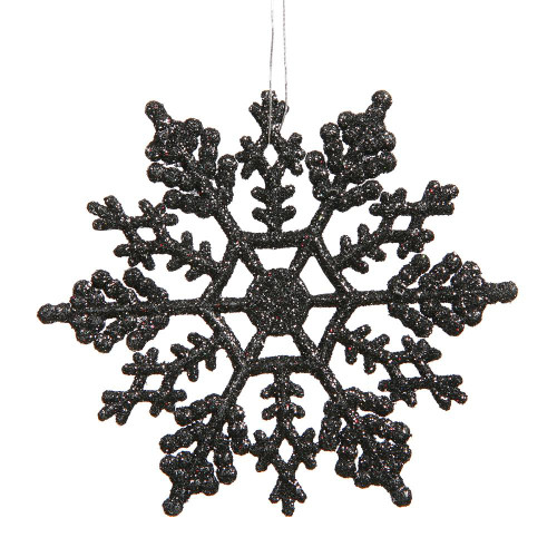 Vickerman M101617 - 8 inch Black Glitter Snowflake Christmas Ornament - 12 Pack