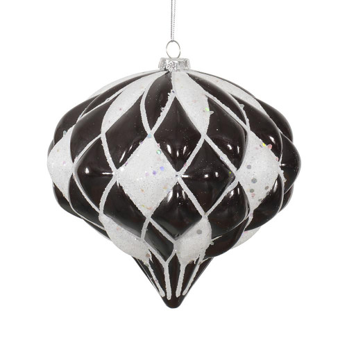Vickerman M112277 - 5.7 inch Black & White Glitter Onion Christmas Ornament