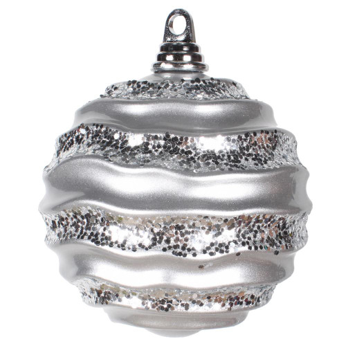 Vickerman M132007 6'' Silver Candy Glitter Wave Ball