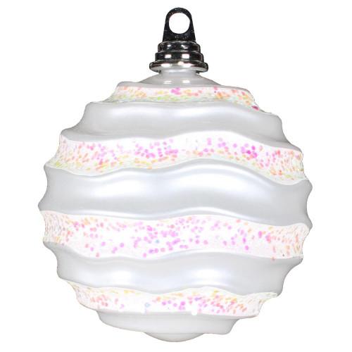 Vickerman M132011 - 6 inch White Candy Glitter Wave Ball Christmas Ornament