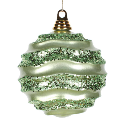 Vickerman M132054 - 6 inch Celadon Candy Glitter Wave Ball Christmas Ornament