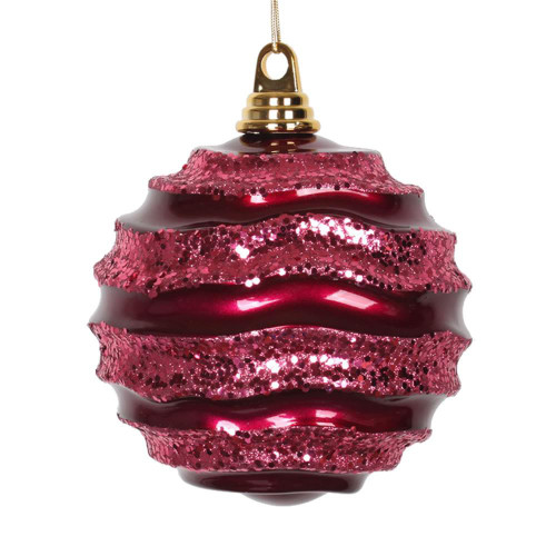 Vickerman M132070 - 6 inch Fuchsia Candy Glitter Wave Ball Christmas Ornament