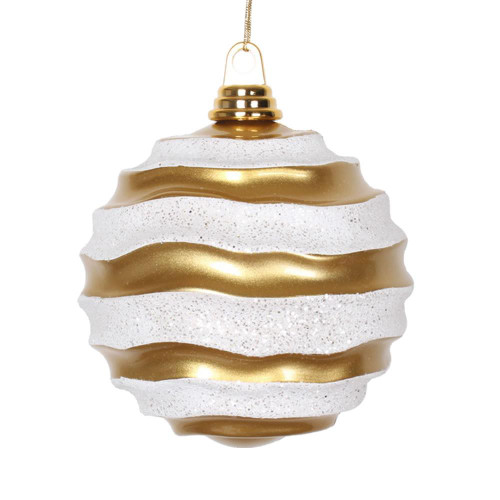 Vickerman M132075 6" Gold-Silver Candy Glitter Wave Ball