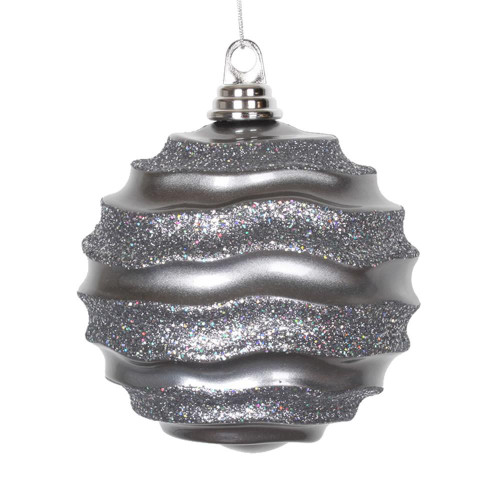 Vickerman M132087 6" Pewter Candy Glitter Wave Ball