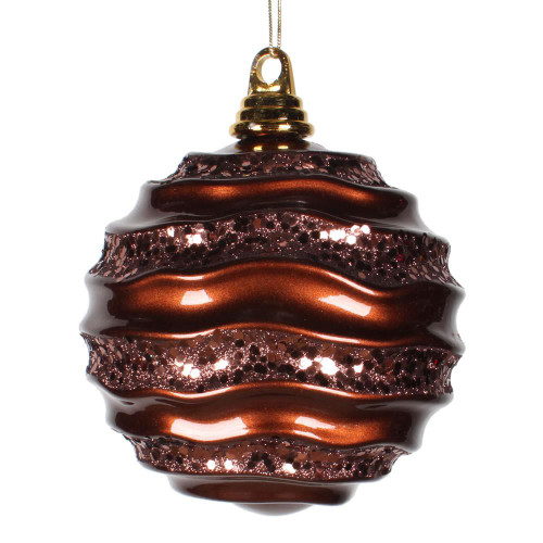 Vickerman M1320CH - 6 inch Chocolate Candy Glitter Wave Ball Christmas Ornament