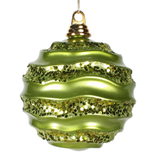 Vickerman M1320LM - 6 inch Lime Candy Glitter Wave Ball Christmas Ornament