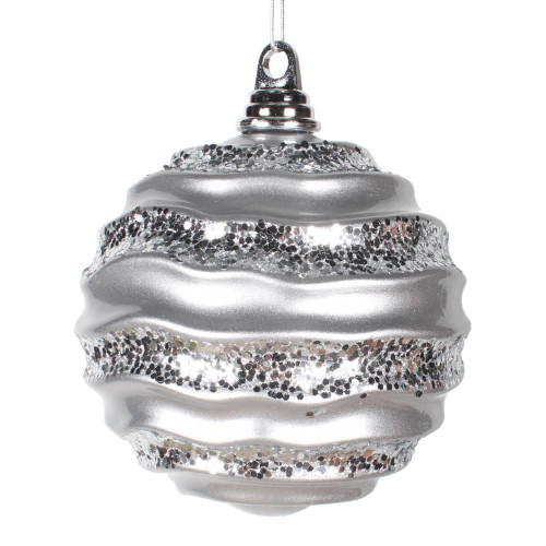 Vickerman M132107 8'' Silver Candy Glitter Wave Ball