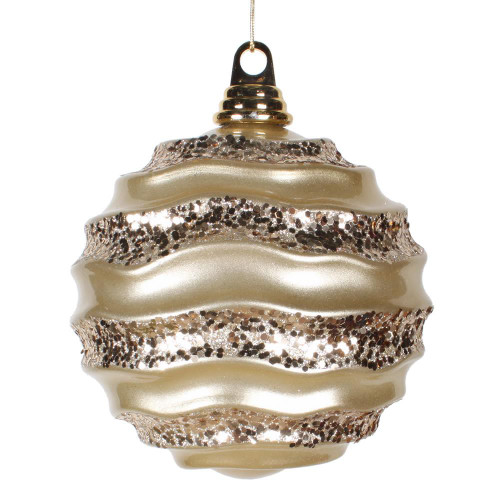 Vickerman M132138 - 8 inch Champagne Candy Glitter Wave Ball Christmas Ornament