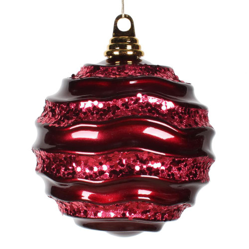 Vickerman M132165 8'' Burgundy Candy Glitter Wave Ball