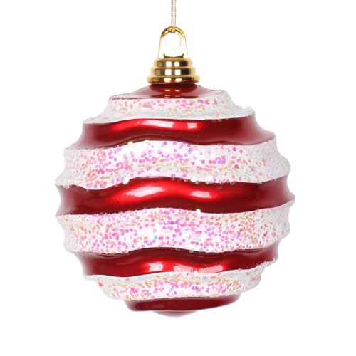Vickerman M132173 8" Red-White Candy Glitter Wave Ball
