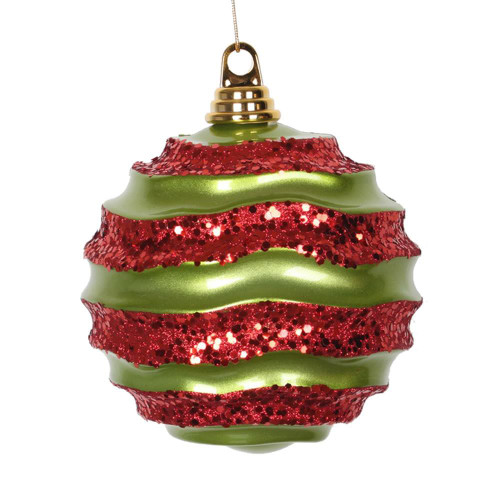 Vickerman M132174 8" Lime-Red Candy Glitter Wave Ball