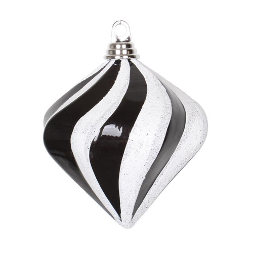 Vickerman M133277 - 6 inch Black & White Glitter Diamond Christmas Ornament