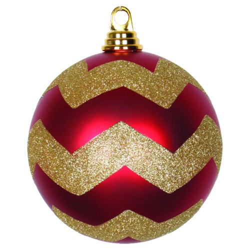 Vickerman M143786 6" Red-Gold Matte-Glit Chevron Ball