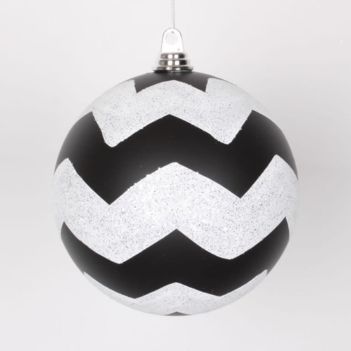  Vickerman M143877 8" Black-White Matte-Glitt Chevron Ball 