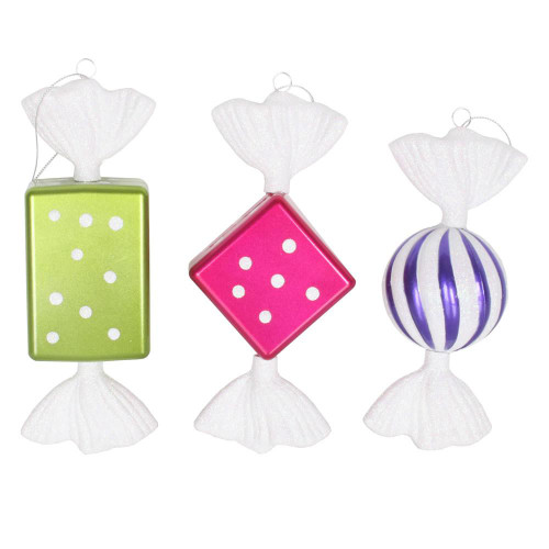Vickerman M152605 - 8 inch Cerise-Lime-Purple Set Candy Glitter Candy Christmas Ornament - 3 Pack
