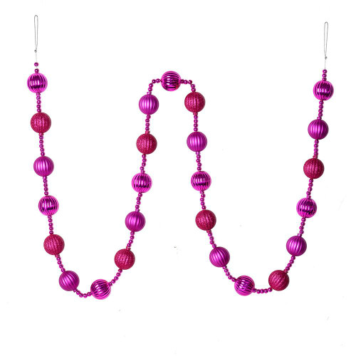  Vickerman M183570 6ft Fuchsia Stripe Ball Ornament Garland 