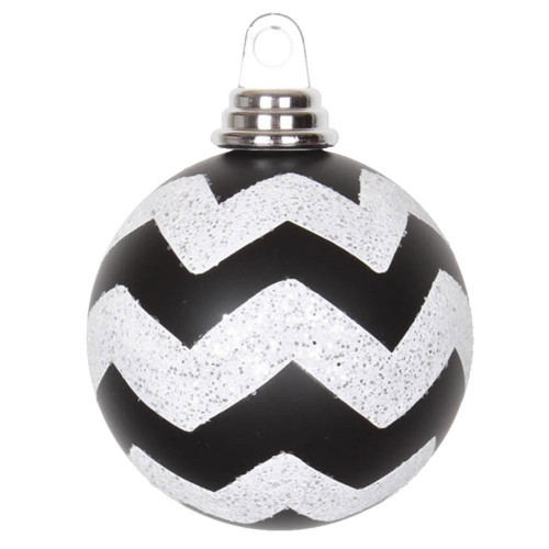  Vickerman M143377 4" Black-Wht Matt-Glit Chevron Ball 4/Bx 