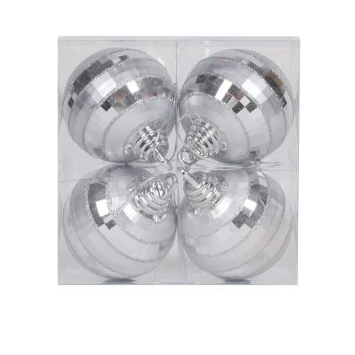  Vickerman M151407 4" Silver Shiny-Matte Mirror Ball 4/Box 