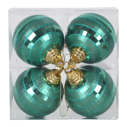 Vickerman M151424 - 4 inch Emerald 4-Finish Ball Christmas Ornament - 4 Pack