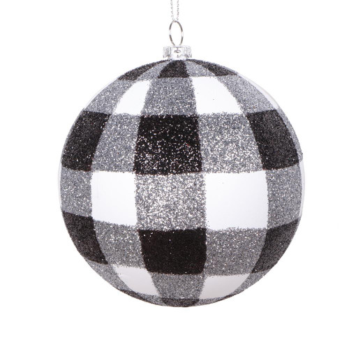 Vickerman MT2212310 - 4 inch Black & White Glitter Ball Christmas Ornament - 3 Pack
