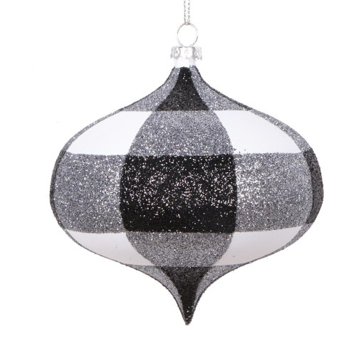 Vickerman MT2212510 4" White Black Plaid Glitter Onion 3/Bag