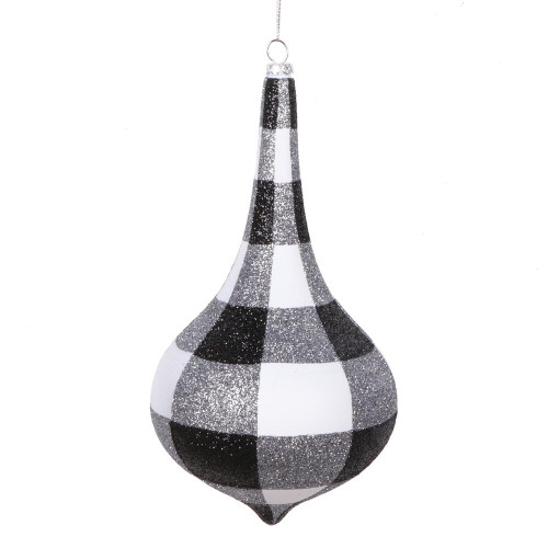 Vickerman MT2213180 8" White Black Plaid Glitter Drop 2/Bag