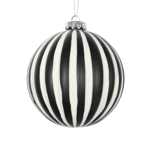 Vickerman MT2214510 4" White Black Matte Ball Ornament 4/Bag