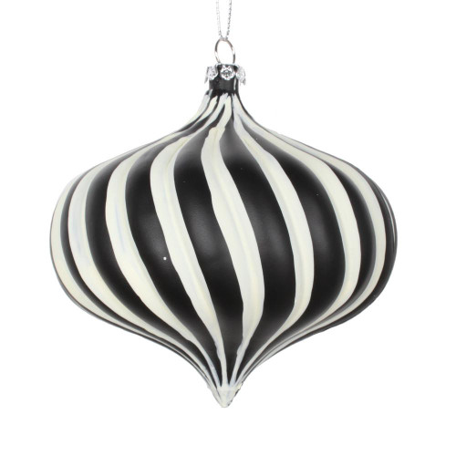 Vickerman MT2214710 - 4 inch Black & White Matte Onion Christmas Ornament - 4 Pack