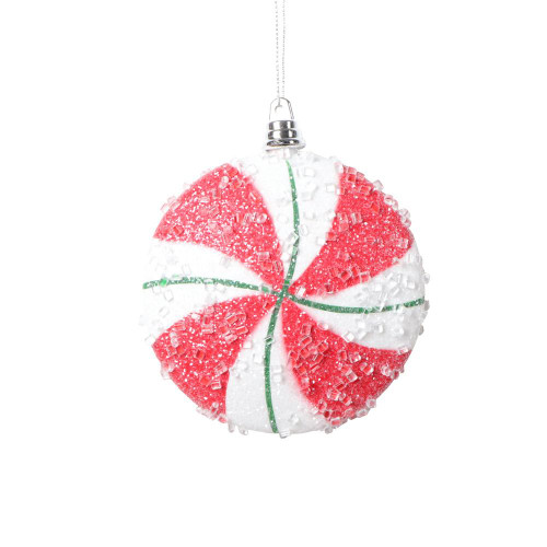 Vickerman MT2215910 4" Red Green Swirl Flat Ball Orn 4/Bag