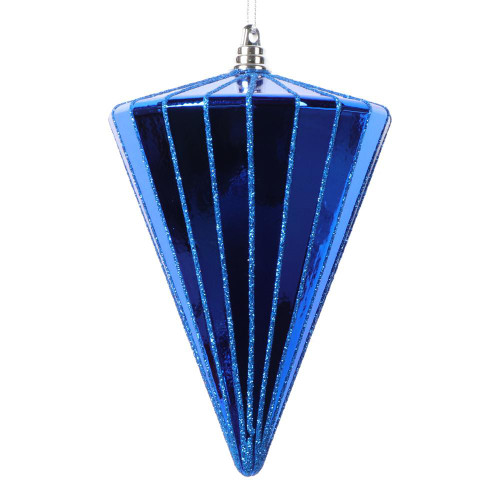 Vickerman MT224102 - 6 inch Blue Shiny Cone Christmas Ornament - 3 Pack