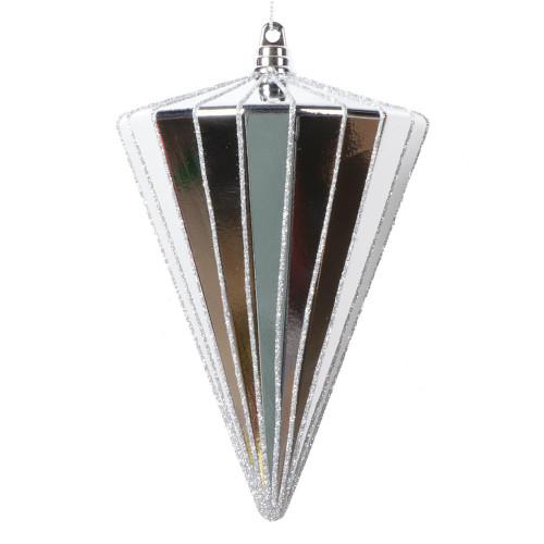 Vickerman MT224107 6" Shiny Silver Cone Ornament 3/bag