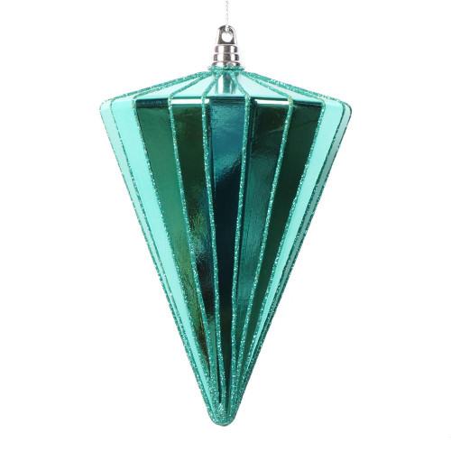 Vickerman MT224142 6" Shiny Teal Cone Ornament 3/bag