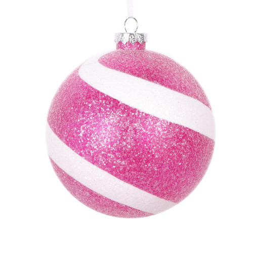 Vickerman MT228779 4.75" Fuchsia/Wht Sugr Glittr Ball 3/Bag