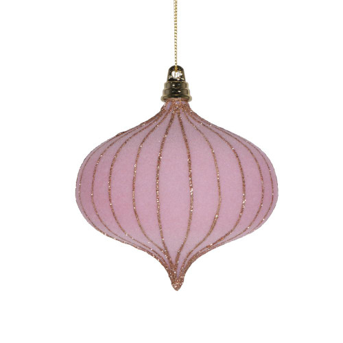 Vickerman MT229579 - 4 inch Light Pink Glitter Onion Christmas Ornament - 3 Pack