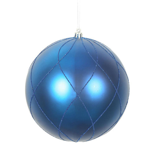  Vickerman N170602D 4" Blue Matt Glitter Swirl Ball 4/Bx 