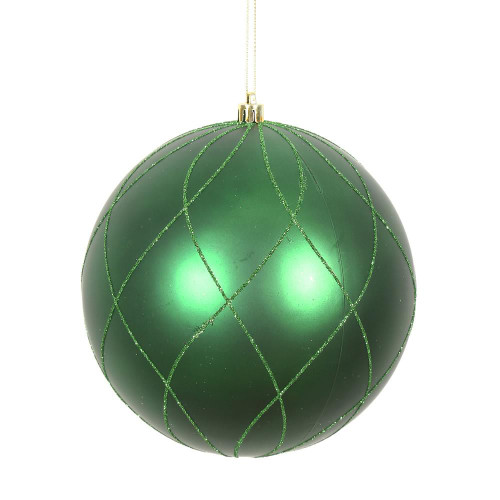 Vickerman N170624D - 4 inch Emerald Glitter Ball Christmas Ornament - 4 Pack