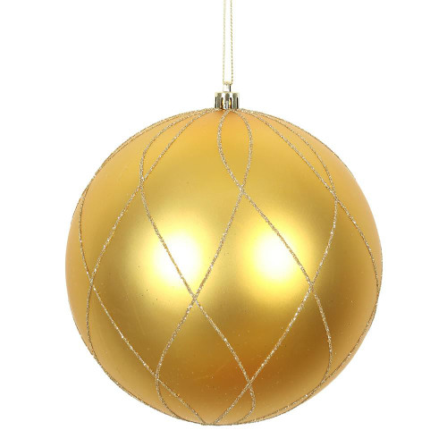  Vickerman N170637D 4" Honey Gold Matt Glitt Swirl Ball 4/Bx 
