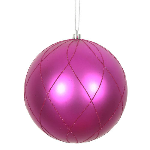 Vickerman N170670D 4" Fuchsia Matt Glitter Swirl Ball 4/Bx