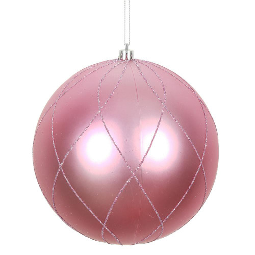 Vickerman N170679D 4" Pink Matt Glitter Swirl Ball 4/Bx