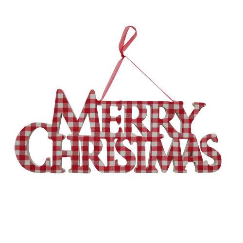Vickerman MC211703 - 13" Red/White Plaid Merry Xmas Ornament - 3 Pack