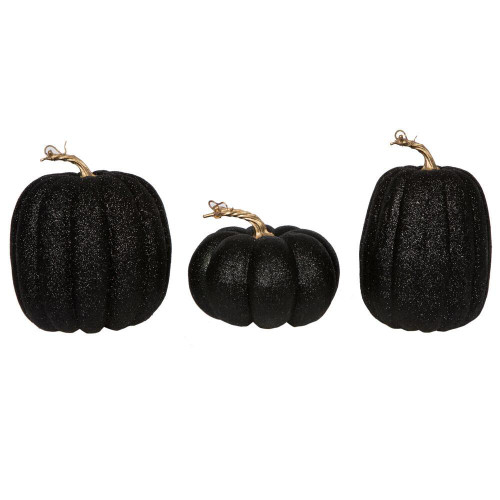  Vickerman MC225717 8" Black Pumpkins Assorted Set of 3 