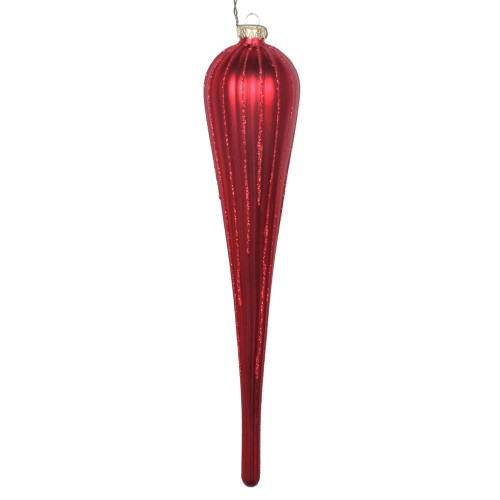 Vickerman MT195003D 11" Red Glitter Drop Ornament 3/Bag