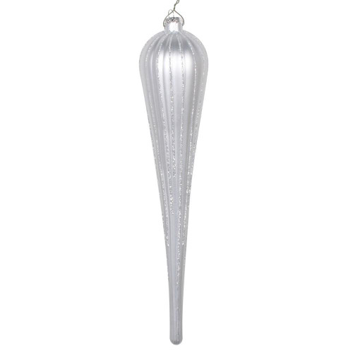  Vickerman MT195007D 11" Silver Glitter Drop Ornament 3/Bag 