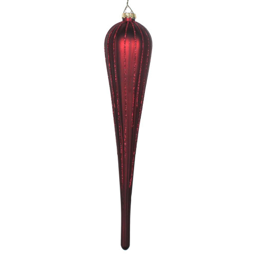  Vickerman MT195065D 11" Burgundy Glitter Drop Ornament 3/Bag 
