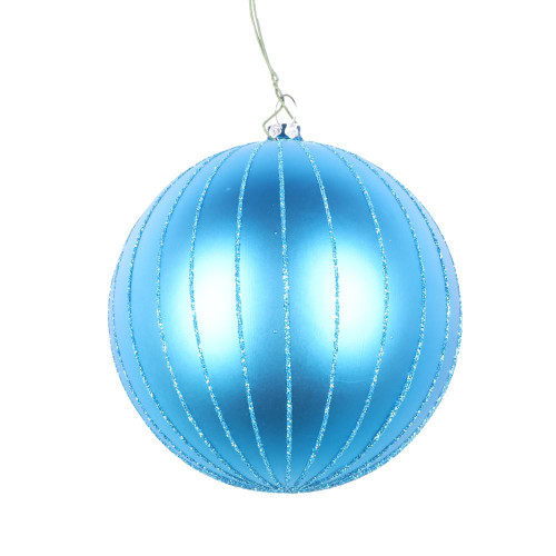Vickerman MT211512D - 4 inch Turquoise Glitter Ball Christmas Ornament - 4 Pack